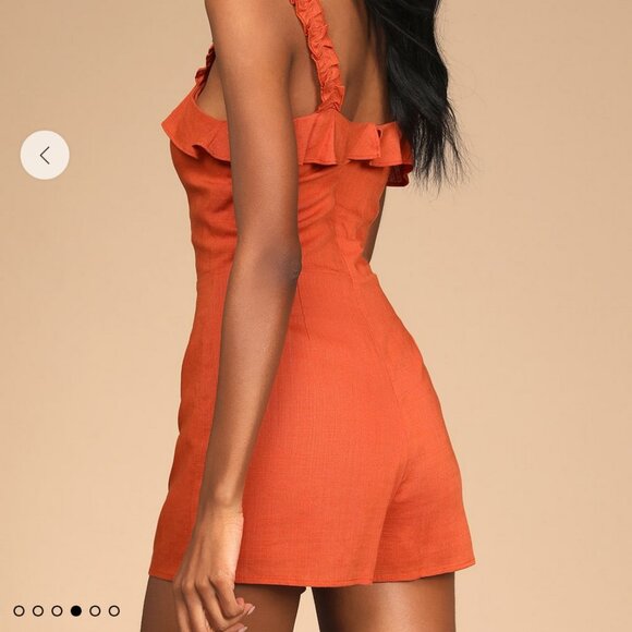 Lulus Weekend Fun Rust Orange Tie-Front Ruffled Skort Romper Linen Blend Size M - Picture 2 of 12